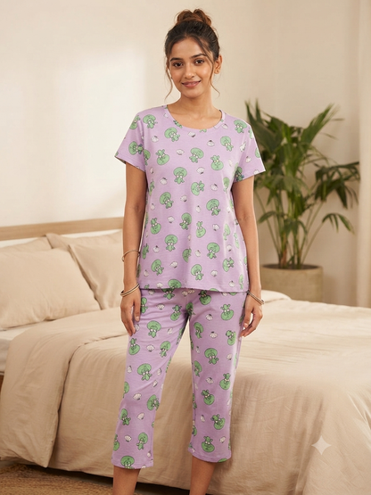 Lavender Squidward Print T-Shirt and 3/4th Coords