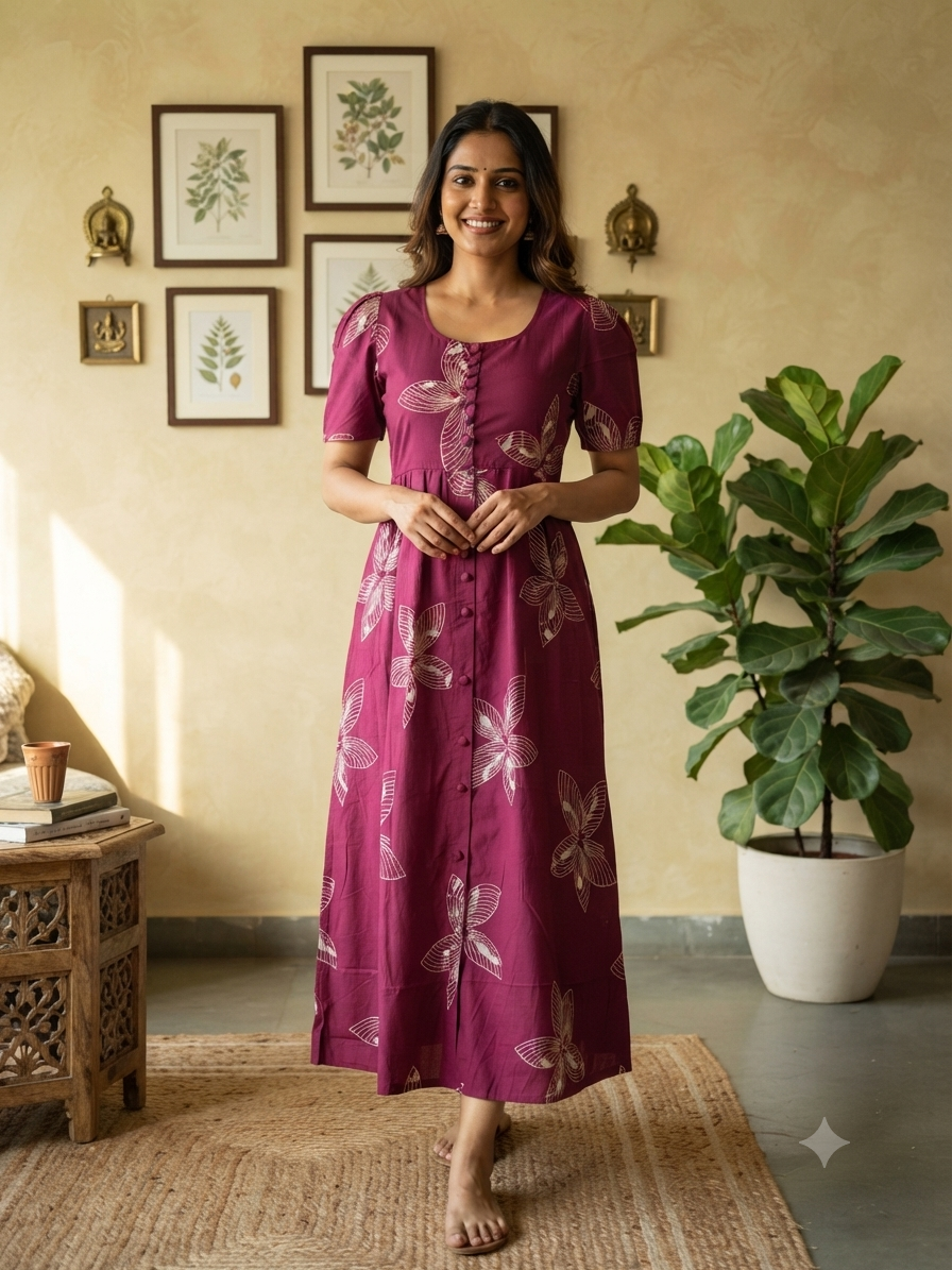 Berry Wine Ivory Blossom Budget Friendly Frock