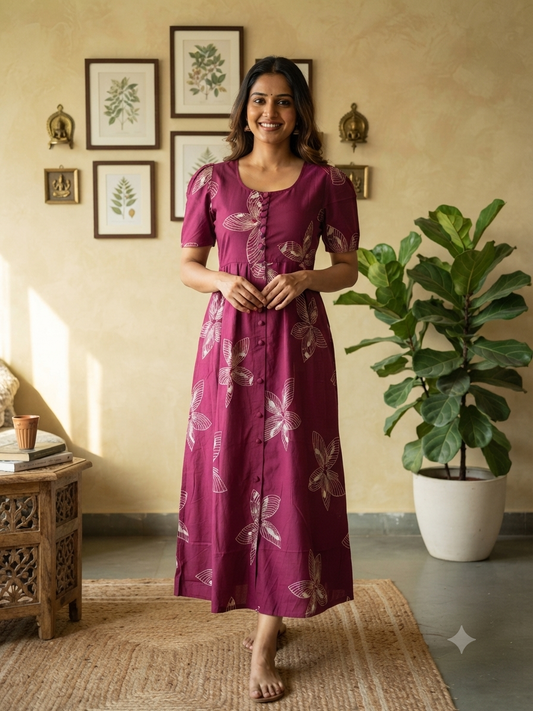 Berry Wine Ivory Blossom Budget Friendly Frock