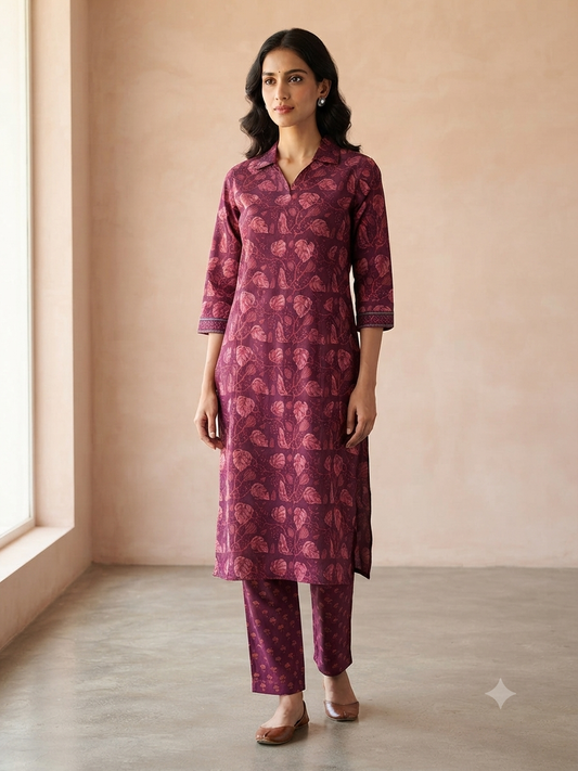 Wine Leaf Vine Printed Cotton Co-ord Set