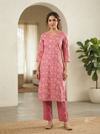 Dusty Rose Floral Buta Printed Cotton Co-ord Set