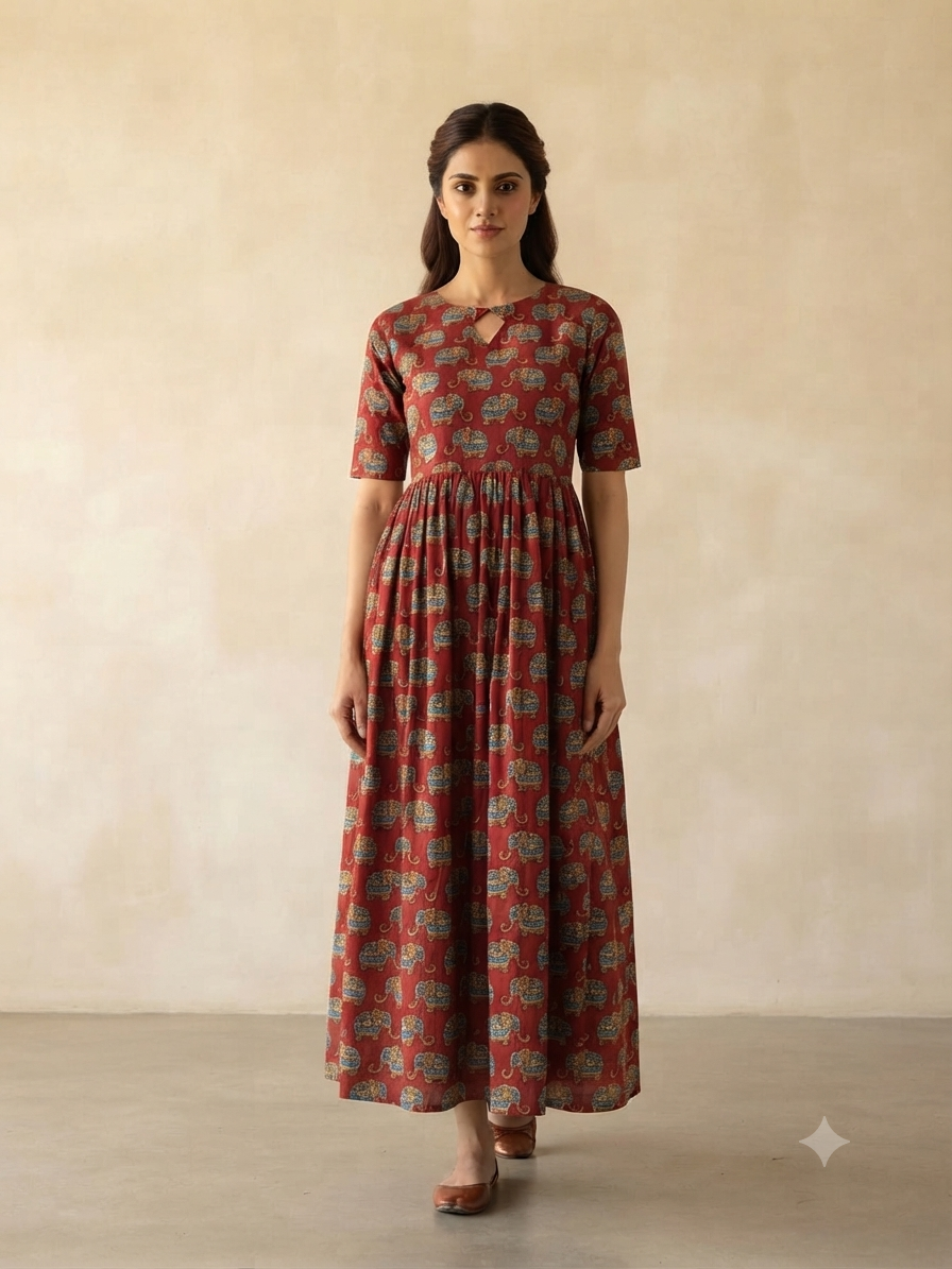Maroon Elephant Print Non Feeding Centre Zip Maxi