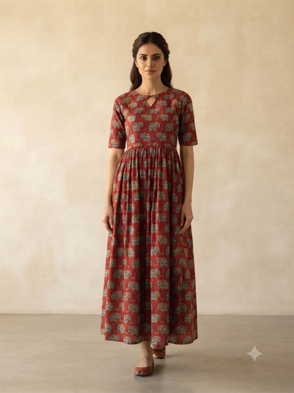Maroon Elephant Print Non Feeding Centre Zip Maxi