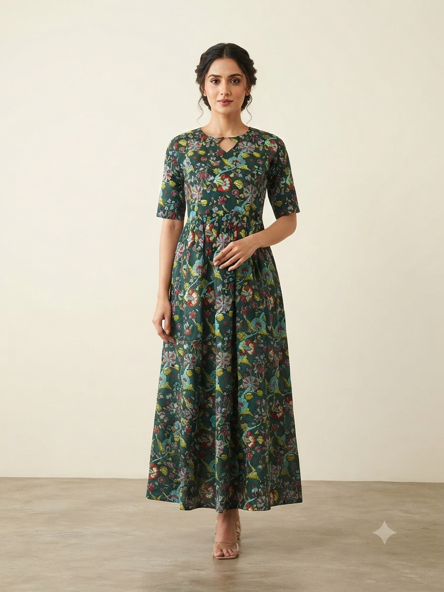 Dark Green Floral Garden Non Feeding Centre Zip Maxi