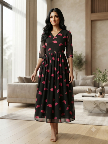 Jet Black Watermelon Slice Print Non-Feeding Maxi