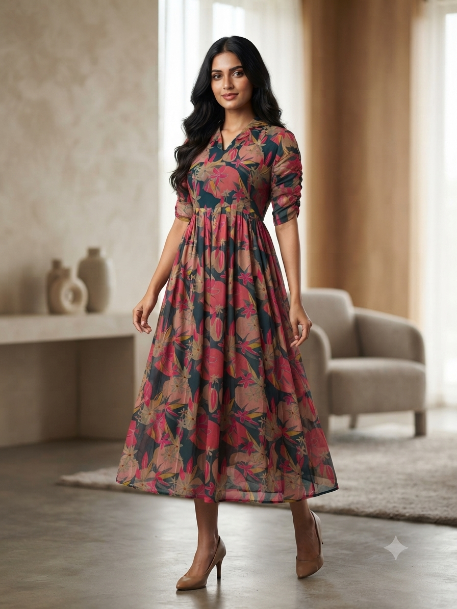 Dusty Rose Tropical Floral Print Non-Feeding Maxi