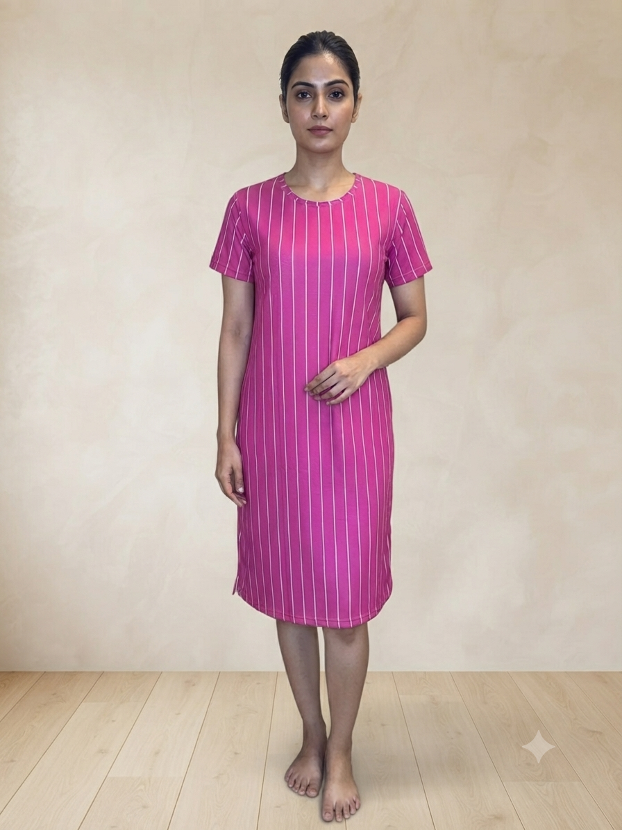 Rani Pink Vertical Pinstripe Women's Cotton Nighty
