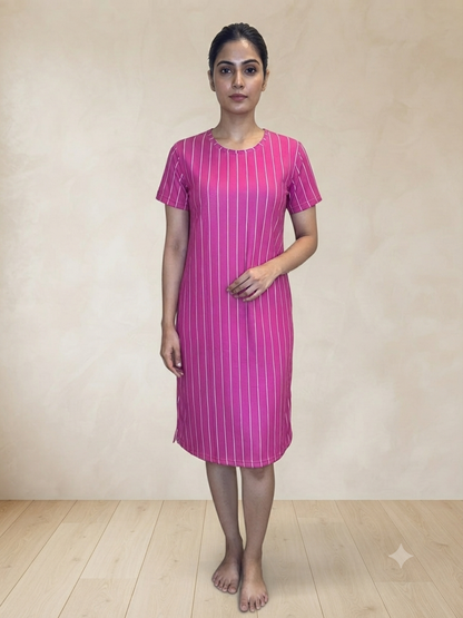 Rani Pink Vertical Pinstripe Women's Cotton Nighty