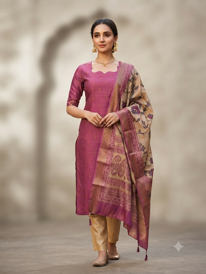 Berry Blossom Cotton Silk Kurta Set