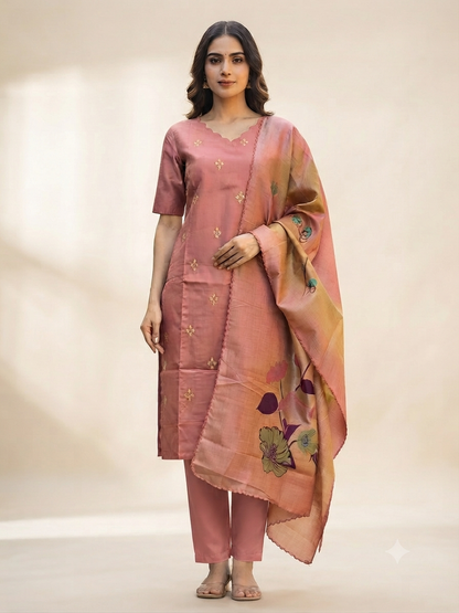 Peach Petals Cotton Silk Kurta Set