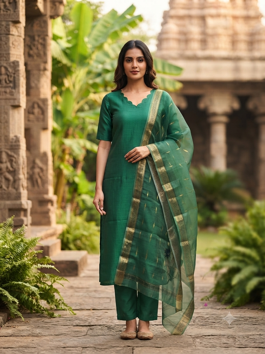 Royal Green Cotton Silk Kurta Set