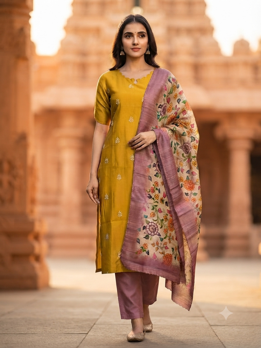Golden Mustard Heritage Kurta Set