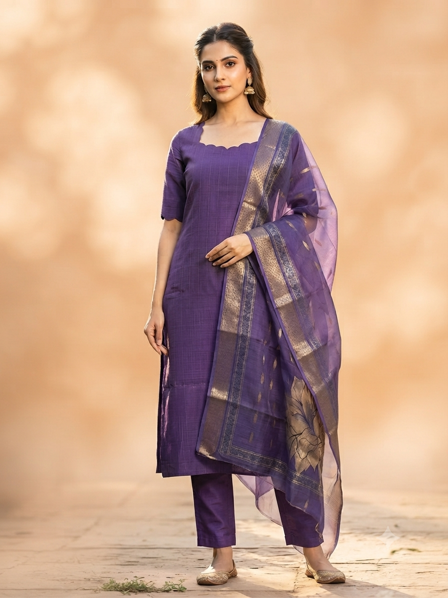 Royal Amethyst Cotton Silk Kurta Set