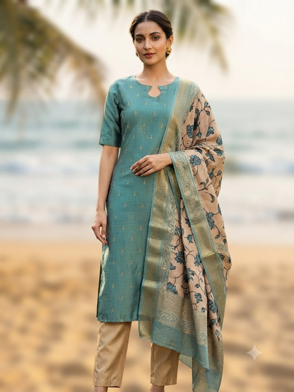Aqua Heritage Cotton Silk Kurta Set