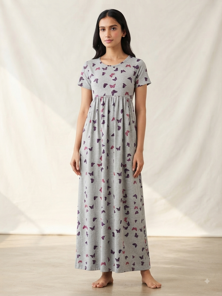 Grey Butterfly Print Lounge Frock