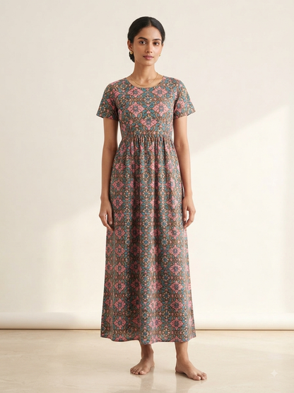 Teal Pink Floral Lounge Frock