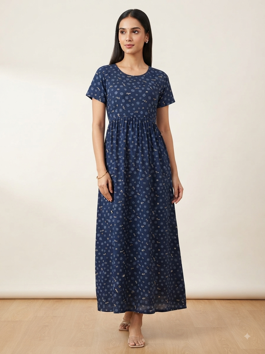 Navy Blue Mini Floral Lounge Frock