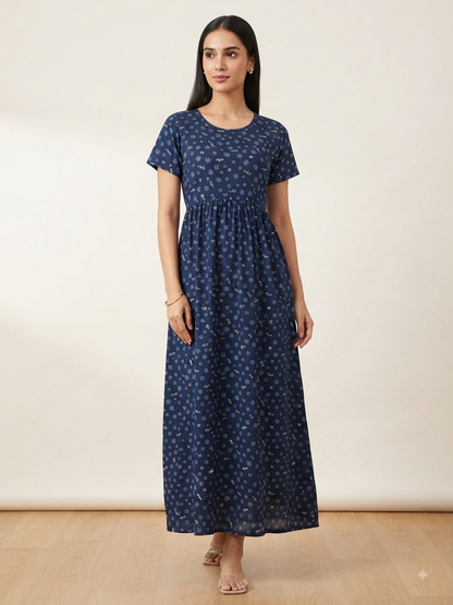 Navy Blue Mini Floral Lounge Frock