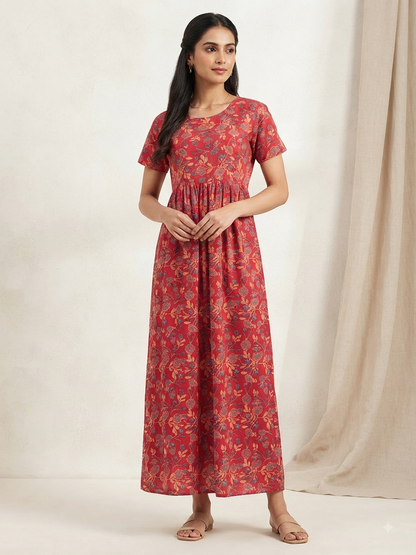 Rust Red Floral Vine Lounge Frock