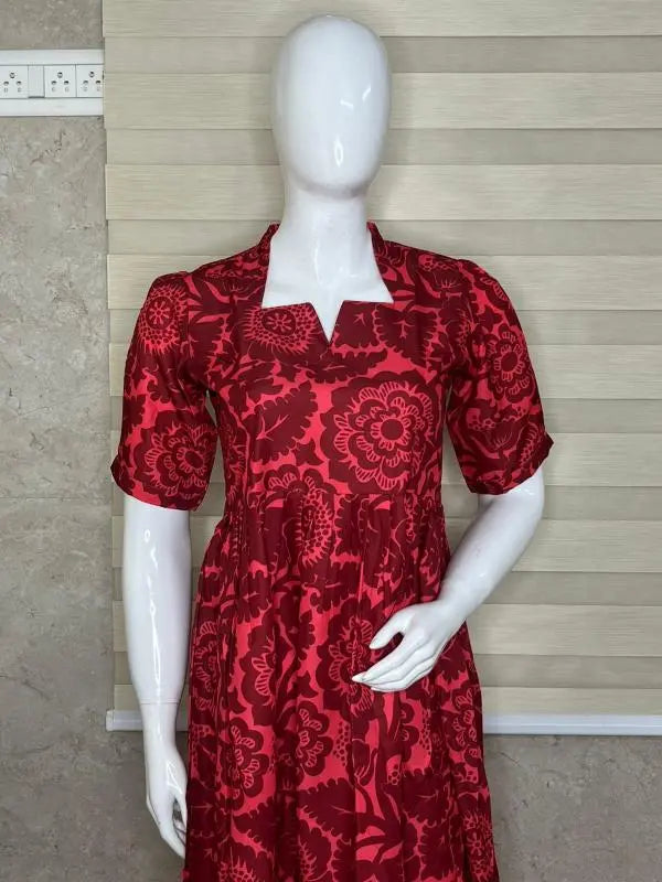 Red With Darker Pattern Outdoor Blended Cotton Non Feeding Maxi