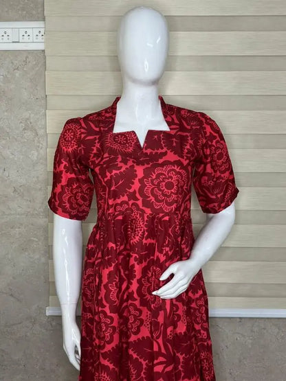 Red With Darker Pattern Outdoor Blended Cotton Non Feeding Maxi