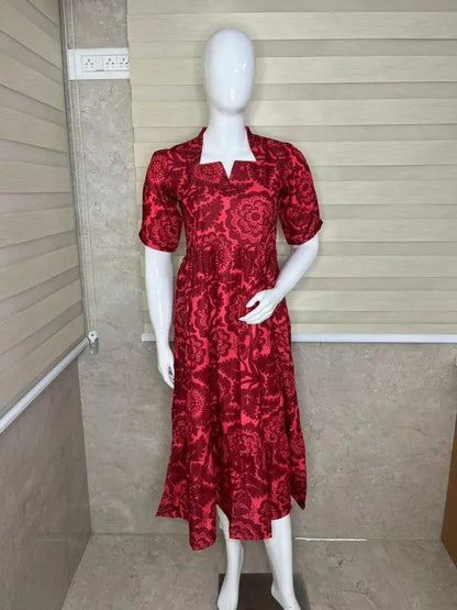 Red With Darker Pattern Outdoor Blended Cotton Non Feeding Maxi