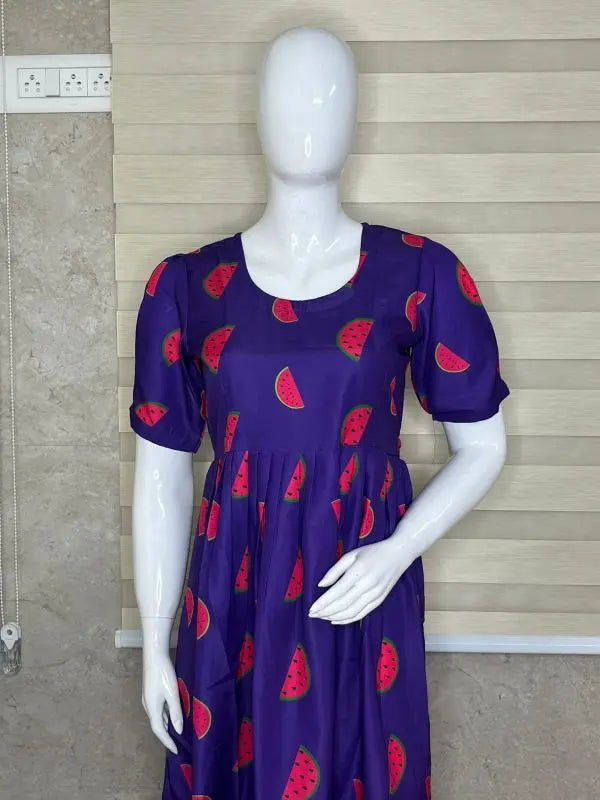 Purple With Watermelon Printed Outdoor Blended Cotton Non Feeding Maxi