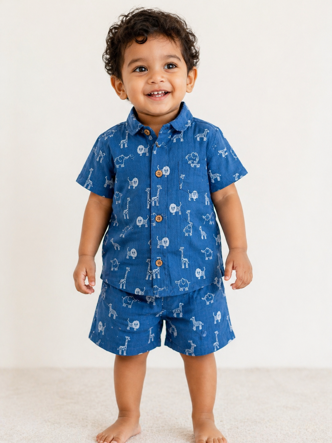 Blue Animal Kids Outdoor Shirt & Shorts Coords