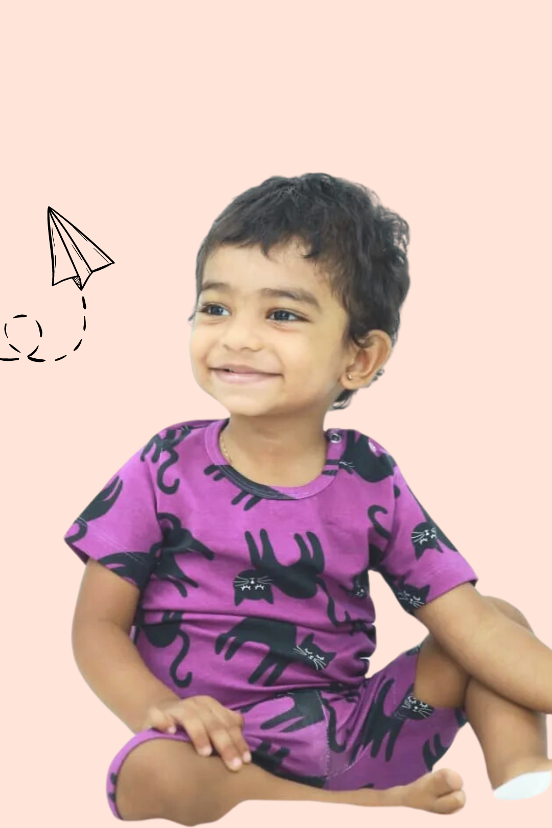 Purple Cat Printed Pure Cotton Kids Co-Ords.