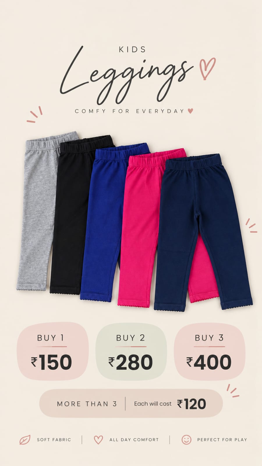 Solid Grey Melange Color Leggings With Picoding