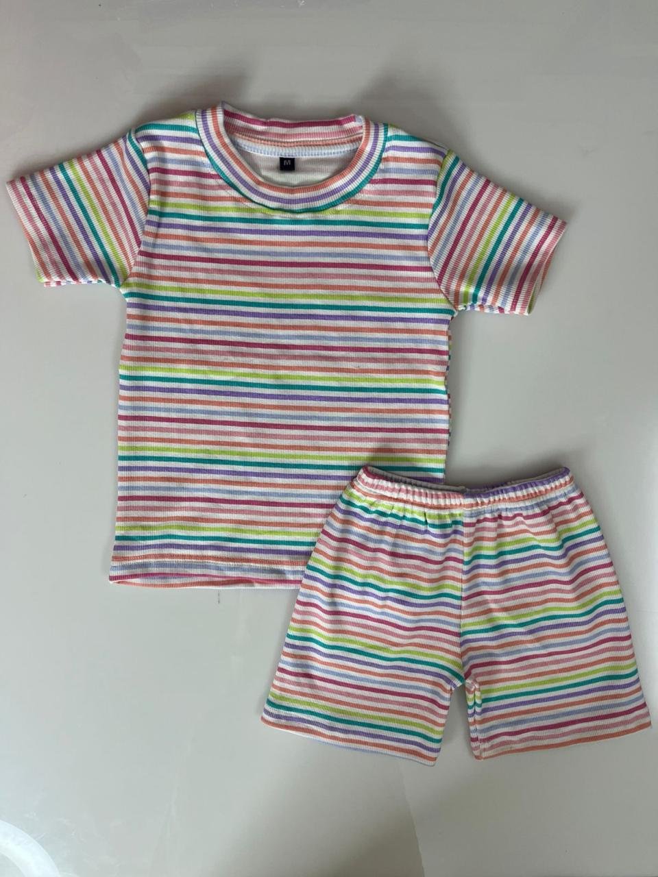 MultiColor Stripes Printed Kids T-shirt and Shorts Coords