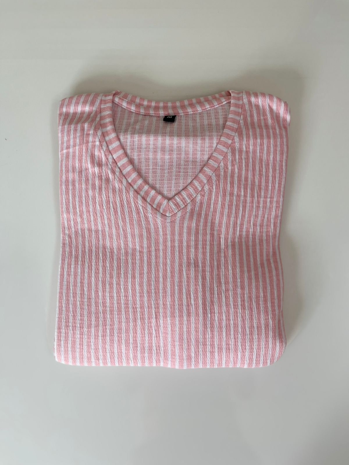 Pink and White Stripes Printed V-Neck Lounge Frock