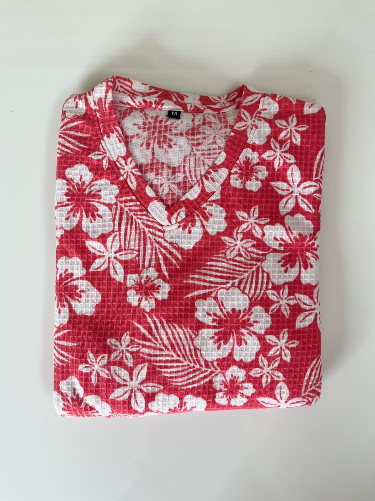 Red with White Floral Printed V-Neck Lounge Frock