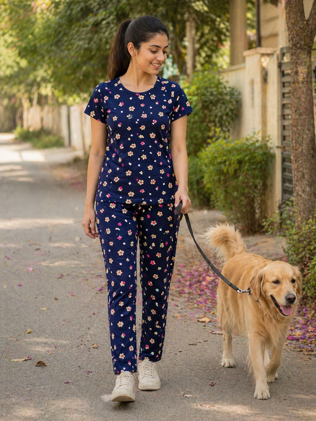 Navy Blue with Multicolor Abstract Printed T-shirt with Combo Pant Set