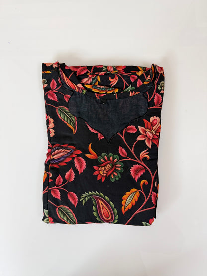 Black Red Floral Printed Blended Cotton Feeding Maxi