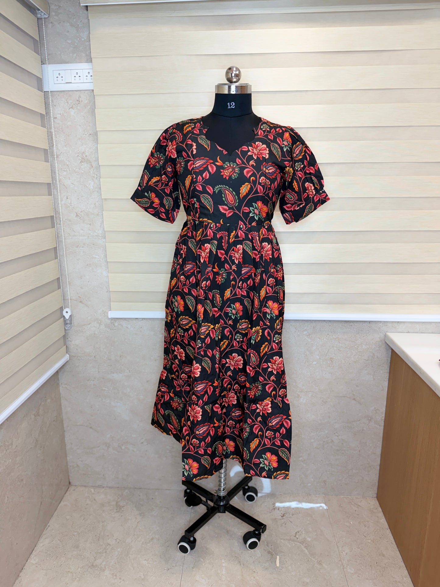 Black Red Floral Printed Blended Cotton Feeding Maxi