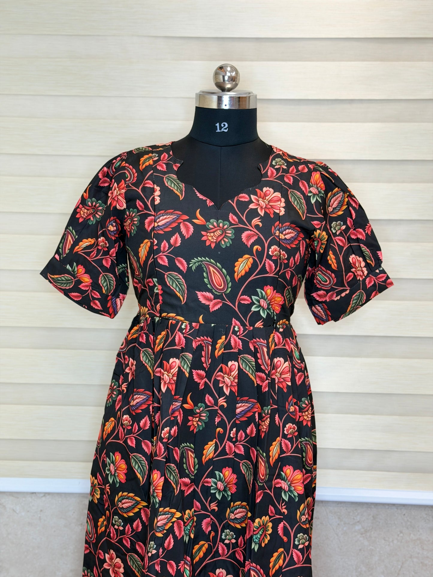 Black Red Floral Printed Blended Cotton Feeding Maxi