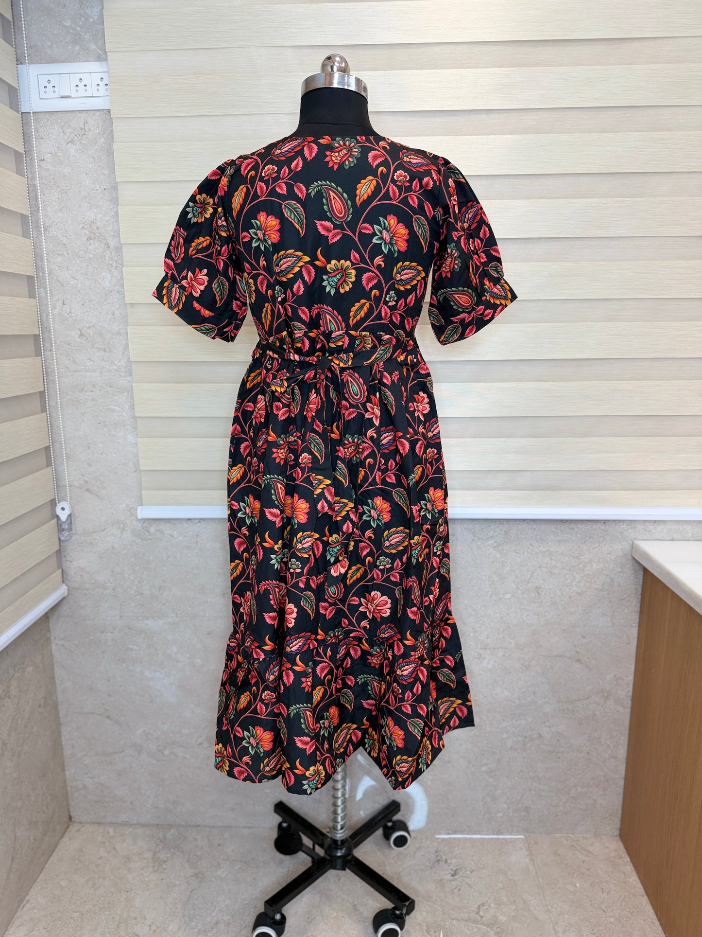 Black Red Floral Printed Blended Cotton Feeding Maxi