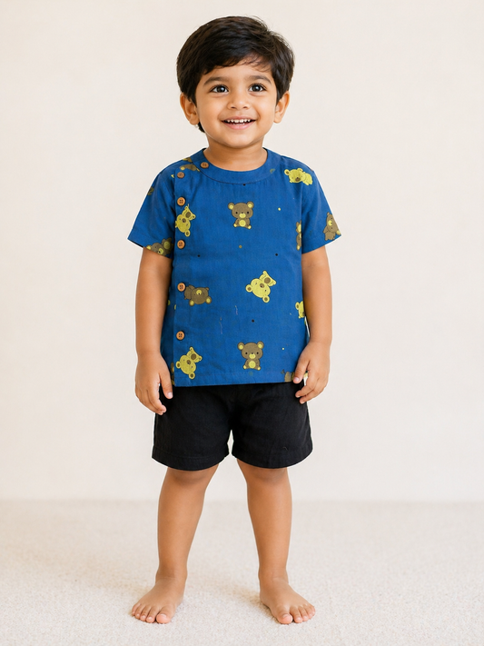 Blue Teddy Kids Outdoor Shirt & Shorts Coords