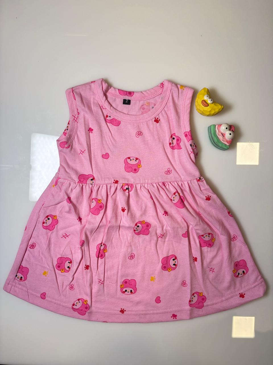 Baby Pink Bunny Printed Kids Frock