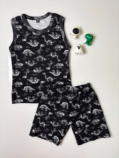 Black Dinosaur Print Kids Sleeveless Co-ord Set