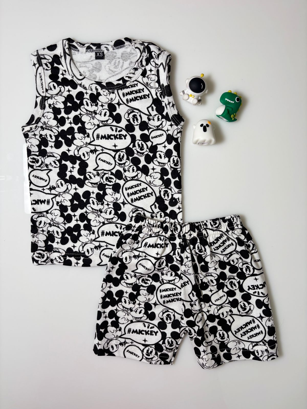 Black & White Mickey Print Kids Sleeveless Co-ord Set