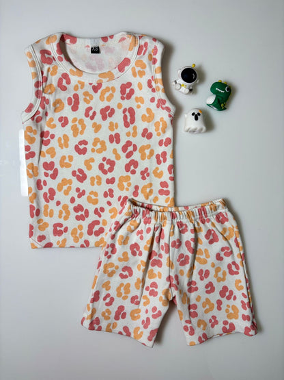 Cream Leopard Print Kids Sleeveless Co-ord Set