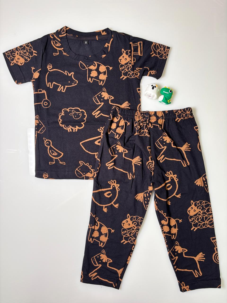 Midnight Navy Animal Print Kids Co-ord Tshirt and Pant Set