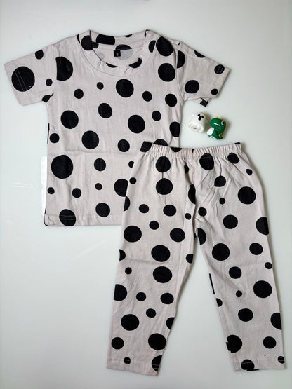 Kids Pearl Grey Polka Dot T-Shirt & Pants Co-ord Set