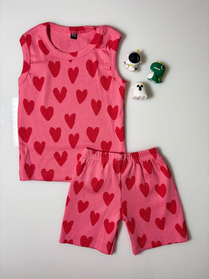 Pink Hearts Kids Sleeveless Co-ord Set