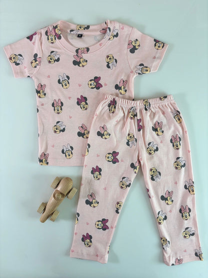 Kids Baby Pink Mickey Mouse T-Shirt & Pants Co-ord Set