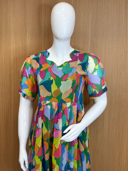 Multicolor Abstract Mosaic Georgette Double Side Zip Feeding Maxi