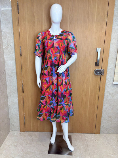 Floral Print Georgette Double Side Zip Feeding Maxi