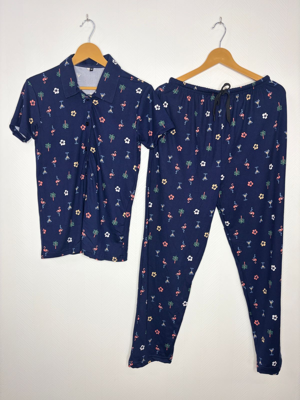 Spun Fabric Navy Blue Floral Print Women's Night Suit
